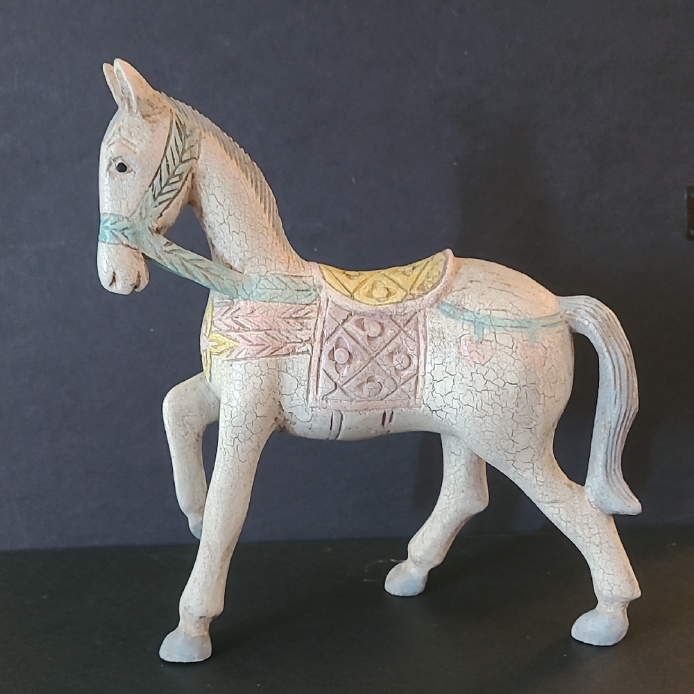 Elegant White Horse Figurine with Pastel Accents
